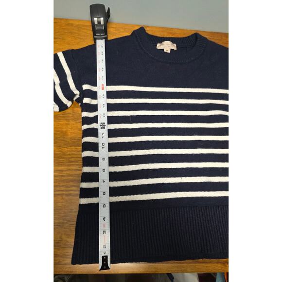 Women's Medium Blue White Stripped Sweater Costal Cozy Preppy Nautical Knitwear - Picture 7 of 8